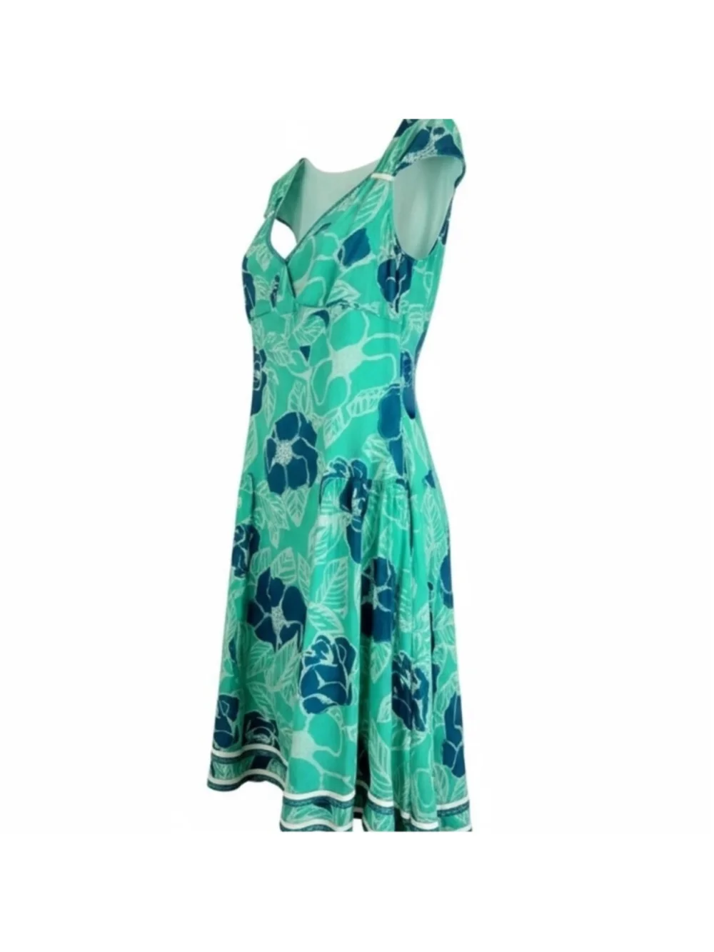 Odille 100 Silk Sheer Drop Waist Dress 6 Teal Floral Velvet Lace 90s Whimsigoth - Picture 9 of 16